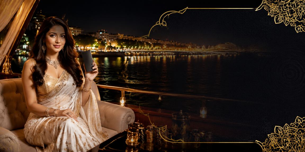 Casino app in use with traditional Indian saree woman